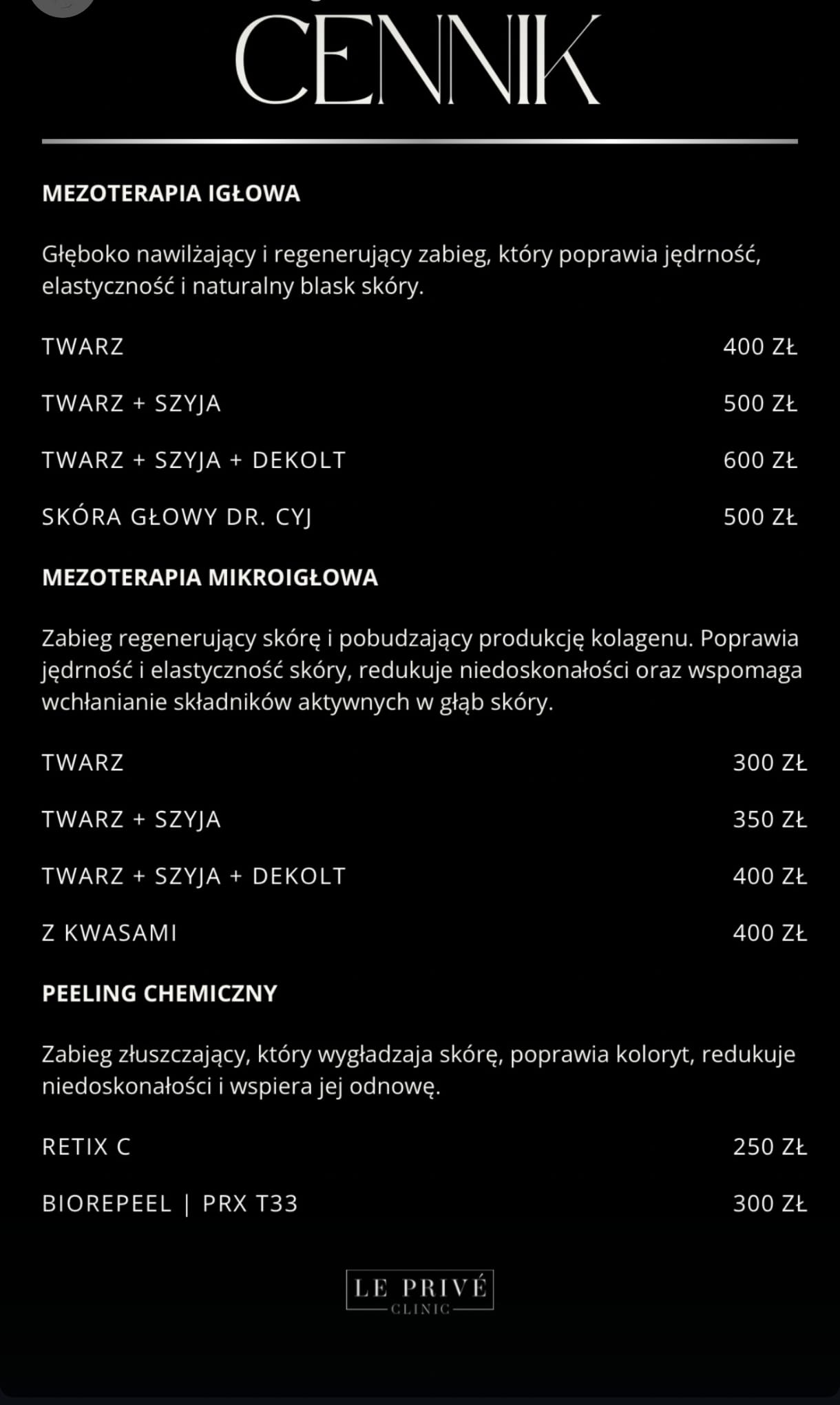 Cennik zabiegów 1